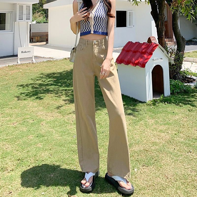 Pink Wide Leg Jeans High Waisted Straight Loose Fit Slimming Floor Length Pants Summer Style Thin plus Size Women's Denim_mkmklike.com