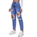 European And American Blue Ripped High-Waisted Straight-Leg Jeans For Women Fashion Versatile Long Pants_mkmklike.com
