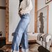High-Waisted Wide-Leg Jeans For Women - Vintage Washed Denim With Mid-Seam & Turned Hem (S-XXL, Dark Blue/Light Blue)_mkmklike.com
