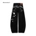Unisex Vintage Washed Star-Print Jeans – High-Waisted Relaxed Fit, 60% Cotton, Distressed Hem, Y2K Streetwear Aesthetic (Black)_mkmklike.com
