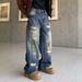 Vintage Distressed Embroidered Straight-Leg Jeans For Men – High Street Retro Loose Fit Denim Pants With Hand-Painted Details_mkmklike.com