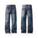 Vintage Blue Lightning Pattern For Men, Autumn Trendy American High Street Pants, Cleanfit Straight-leg Flared Jeans_mkmklike.com
