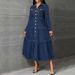 K Simple And Elegant Cardigan Long-sleeved Long Denim Dress_mkmklike.com