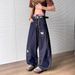 Men's Loose Straight Leg Jeans Cut off Curved Blade 2025 Spring New Style American Retro Letter Print Casual Pants_mkmklike.com