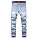 Men's Clothing High Street Pure Cotton Ripped Men's Jeans Beggar Pants Fried Bleached Small Straight Light Blue Jeans_mkmklike.com