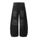 Men's Clothing Men's Vintage Washed Black Distressed Denim Jeans - Retro Cat Whisker Design, Loose Fit, Straight Leg, Mid Rise, Cotton Blend_mkmklike.com