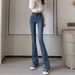 Women's Clothing Slimming Stretch Denim Jeans Slightly Flared Short Blue Gray Straight Leg Pants For Height Enhancement Autumn Winter Style_mkmklike.com