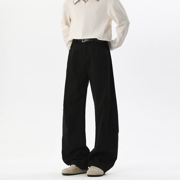 American High Retro Pleated Hip-hop Street Style Patchwork Washed Curved Hem Pants, Autumn Loose Plus-size Jeans For Men_mkmklike.com