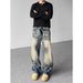 Men's Retro Street Style Embossed Washed Cleanfit Whiskered Jeans Loose Straight Leg Trousers Unisex Commuter Denim_mkmklike.com