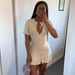 Women's Clothing new fashion round neck single breasted short sleeve slim knitted mini dress_mkmklike.com
