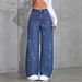 Women's High-Waisted Flared Jeans With Rhinestone Embellishments – Stretch Denim Wide-Leg Pants (XS-XXL, Washed & Distressed Look)_mkmklike.com