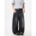 Distressed Black Washed Denim Wide-Leg Pants With Raw Hem - Trendy High Waist Casual Jeans For Men & Women_mkmklike.com