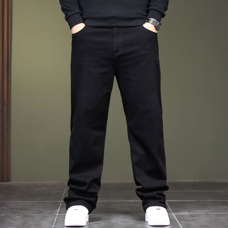 Men's Autumn And Winter Pure Black Jeans, Men's Thick And Warm Business Jeans, Plus Fat And Plus Size Jeans_mkmklike.com