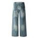 Washed Distressed White Denim Punk Street Style Pocket Cargo Straight Men's Vintage Ripped Wide-Leg Pants_mkmklike.com