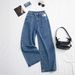 Women's Clothing Vintage-Inspired High Waist Wide Leg Jeans For Women - Embroidered Denim Pants With Floral Bead Accents In Dark Blue & Light Blue_mkmklike.com