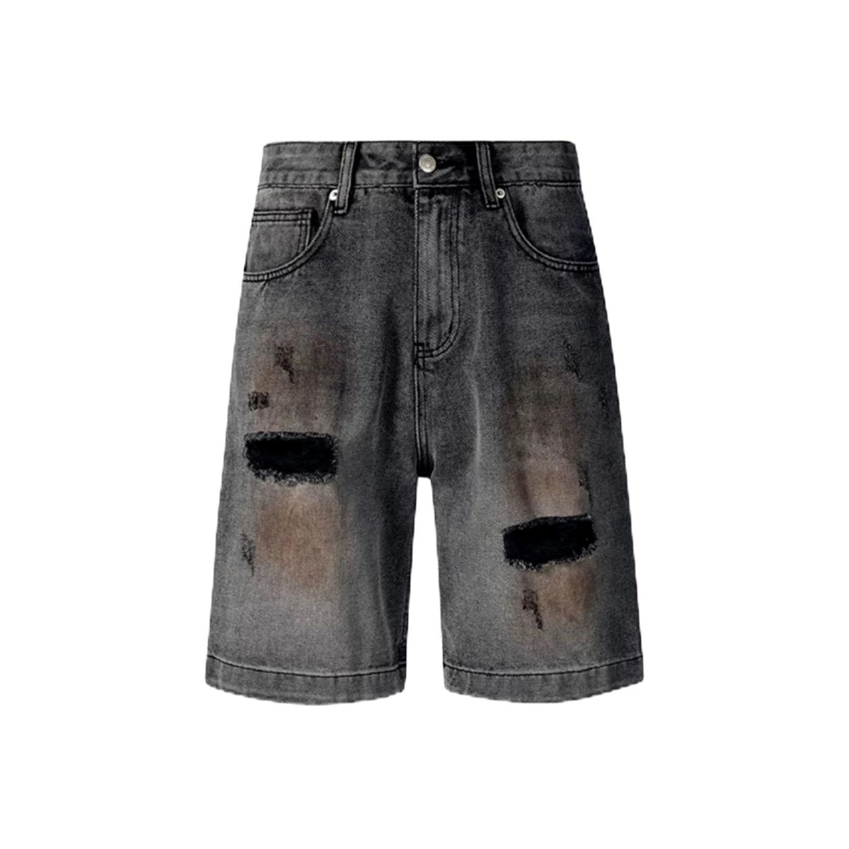 Vintage Distressed Denim Shorts for Men Relaxed Fit 5-Inch Inseam Casual Summer Ripped Details_mkmklike.com