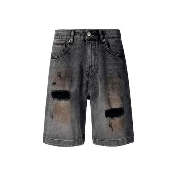 Vintage Distressed Denim Shorts for Men Relaxed Fit 5-Inch Inseam Casual Summer Ripped Details_mkmklike.com