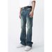 2026 Fashion European-USA High Street Vintage Jeans Men Cotton Mid Waist Do Old Mill White Micro Flared Straight Leg Denim Pants_mkmklike.com