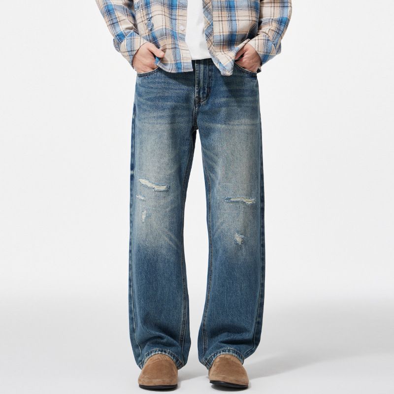 Nordmann Muqiu Clothing | 2025 Autumn New Ripped Patch Jeans Men's Vintage Stonewashed Textured Long Pants_mkmklike.com