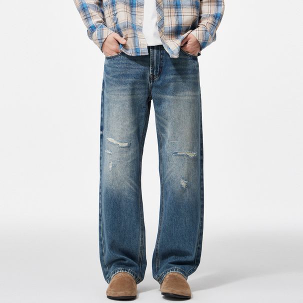 Nordmann Muqiu Clothing | 2025 Autumn New Ripped Patch Jeans Men's Vintage Stonewashed Textured Long Pants_mkmklike.com