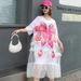 Women's Clothing Heavy stitching bead glitter mesh mesh T-shirt women's mid-length dress_mkmklike.com