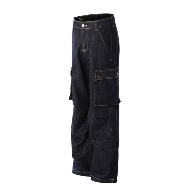 Men's Clothing Multi Pocket Straight Retro Overalls Denim Pleated Loose Jeans_mkmklike.com