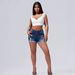 Women's Clothing Summer New Women's Elastic Mid Waist Ripped Hem Denim Shorts_mkmklike.com