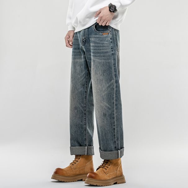 New Spring Jeans Men's Harlan Fit Loose Double Craft Retro Washed Tide Brand Youth Middle Waist Large Size_mkmklike.com