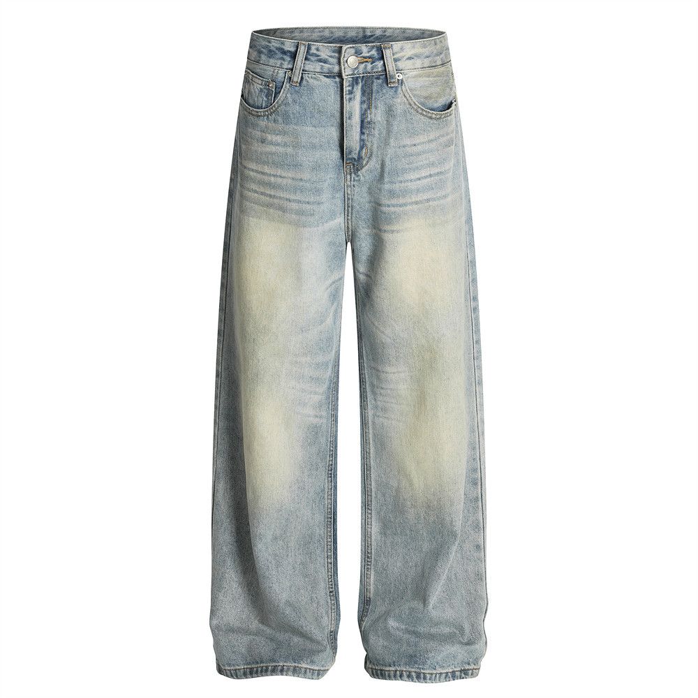 American Punk Vintage Washed Jeans High Street Straight Long Men's Casual Loose Versatile Dad Wide-Leg Pants_mkmklike.com