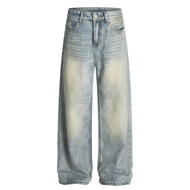 American Punk Vintage Washed Jeans High Street Straight Long Men's Casual Loose Versatile Dad Wide-Leg Pants_mkmklike.com