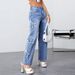 Women's Clothing Worn Jeans Women New Irregular Star High Waist Straight Trousers Washed Jeans_mkmklike.com