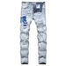 Men's Slim Fit Skinny Jeans Ripped Sequined Appliqué Embroidered High Street Trendy Stretch Denim Fashion_mkmklike.com