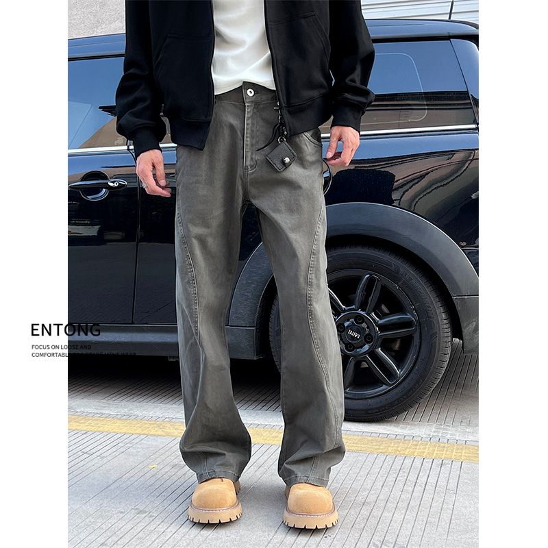 Urban Streetwear Washed Distressed Patchwork Cargo Pants High-Fashion Loose Straight Leg Casual Denim Pants For Men_mkmklike.com