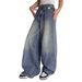 Women's High Waist Distressed Wide Leg Jeans - Vintage Washed Blue Denim Pants For Casual & Boho Style_mkmklike.com
