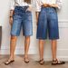 Women's Retro Distressed Mid-Rise Straight Leg Jeans Water Wash Stretch Cross Border Trade Shorts from Europe & America_mkmklike.com