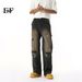 EF JEANS | 2025 Spring New American High Street Graffiti Splicing Design Ripped Personality Straight Jeans_mkmklike.com
