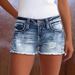Women's High Waist Ripped Denim Shorts – Embroidered Retro Jeans Shorts With Stretch (Light Blue, S-XXL)_mkmklike.com