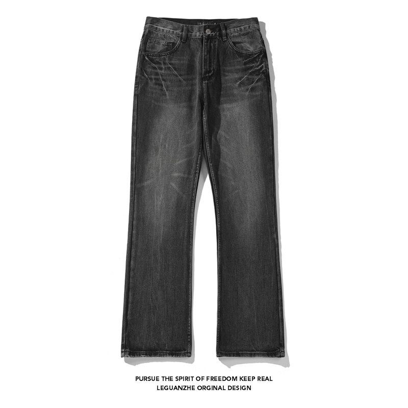 Lightning Pattern Flared Jeans For Men, Trendy Brand New Washed Retro Loose Straight Slim High Street Cool Long Pants_mkmklike.com
