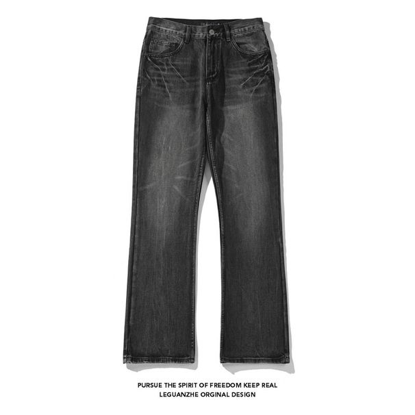 Lightning Pattern Flared Jeans For Men, Trendy Brand New Washed Retro Loose Straight Slim High Street Cool Long Pants_mkmklike.com