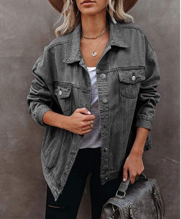 Trendy Oversized Denim Jacket For Women - Streetwear Bf Style Casual Coat With Cotton Blend_mkmklike.com