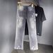 Men's Clothing Hot Selling Ink Splatter Ripped Flared Jeans, High Street Distressed Washed Long Pants, Straight Leg._mkmklike.com