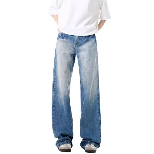 Men's & Women's Classic Cleanfit Blue Washed Denim Jeans – Relaxed Straight Leg, Comfortable Cotton, Versatile For Casual Wear_mkmklike.com