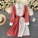 Women's Clothing New Striped Splicing College Style Dress Women's Design Super Fairy Korean Style Temperament Shirt Dress_mkmklike.com