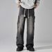 Men's Clothing Men's Spring And Autumn Loose Washed Retro High Street Straight Drawstring Overalls_mkmklike.com
