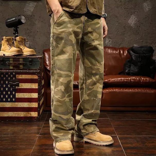 Men's Clothing Camouflage Workwear Jeans For Men Spring And Autumn Trendy Brand American High Street Style Loose Straight Wide Leg Casual Long Pants_mkmklike.com