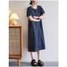 Summer New Denim Short Sleeved Dress, Women's Round Neck Casual Loose Fit Slimming Korean Version Mid Length Skirt 6995_mkmklike.com