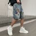 Men's Clothing High Street Denim Shorts Loose Ripped Patch Shorts Straight Rotten Hole Patch Shorts_mkmklike.com