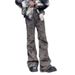 Men's Clothing American High Street Flared Jeans Men's Retro Old Wasteland Style Washed Pleated Loose Wide Leg Pants Trendy Trousers_mkmklike.com