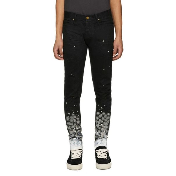 Suitable For All Seasons Splash Ink Button Fly Cuff Zipper FOG Style Stacked Skinny Jeans_mkmklike.com