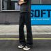 Black Stretchy Curved Hem Jeans For Men, Leg-lengthening, American High Street Vibe Pants, Straight Narrow Fit, Slightly_mkmklike.com
